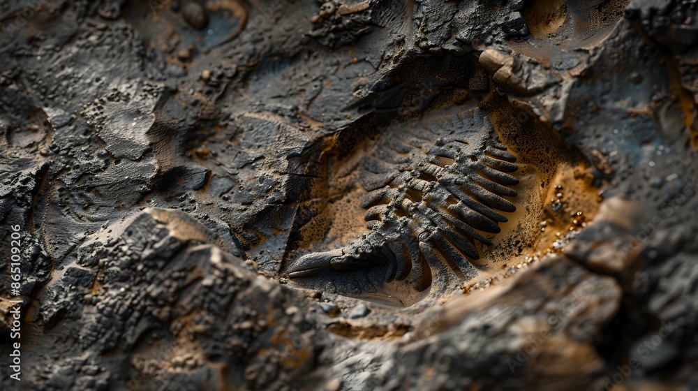Poster detailed fossil embedded in sedimentary rock surface pattern