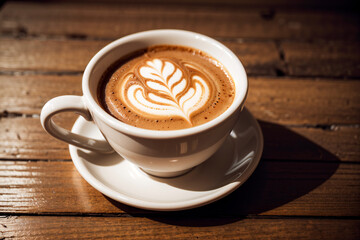 Fototapeta premium latte coffee on wooden table