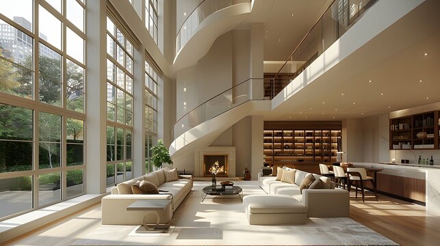 Luxurious and elegantly designed interior of a $50 million townhome in the Upper West Side, New York, captured in high-resolution. The image showcases the grandeur of the townhome with a spacious, mul