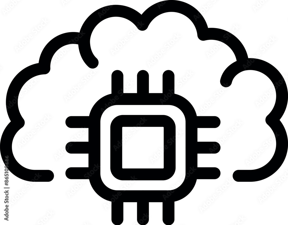 Poster microchip is being surrounded by a brain cloud showing the concept of cloud computing using ai