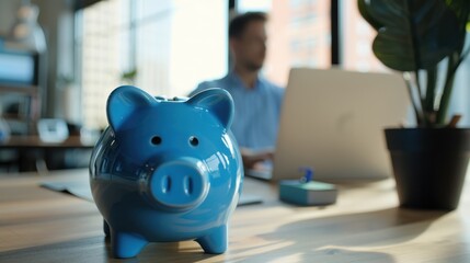 Obraz premium The blue piggy bank