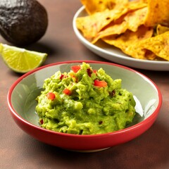Mexican traditional food guacamole with nachos in plate