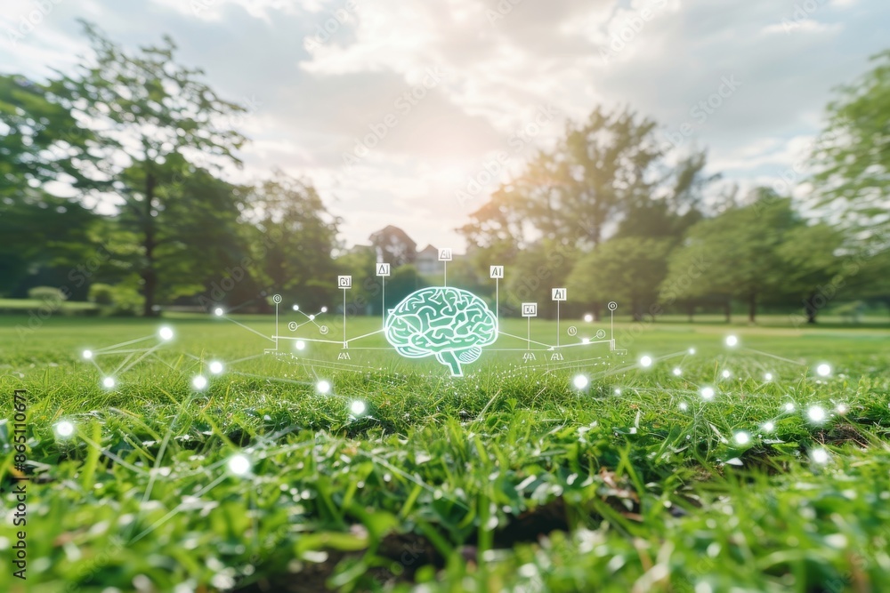 Poster digital representation of ai in nature, symbolizing the integration of artificial intelligence and e