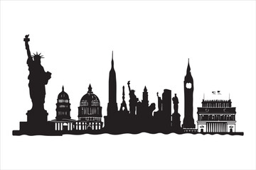 Obraz premium Eiffel Tower 🗼, Statue of Liberty 🗽, Big Ben 🕰️, Colosseum 🏛️, Great Wall of China 🏯, Taj Mahal 🕌, Sydney Opera House 🎭, Pyramids of Giza 🏜️, Leaning Tower of Pisa 🏰, Mount Fuji 🗻, Machu Pic