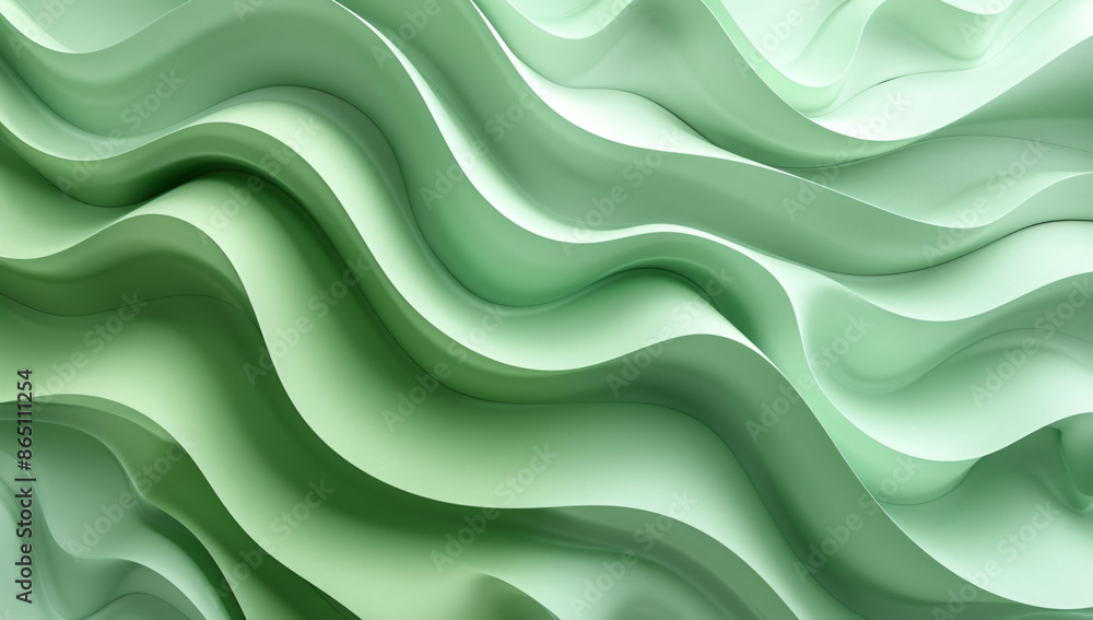 Poster 3d render of abstract green background with paper waves in the style of organic shapes, high resolut