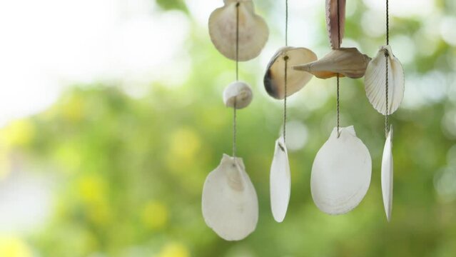 Hanging wind chimes made from shells