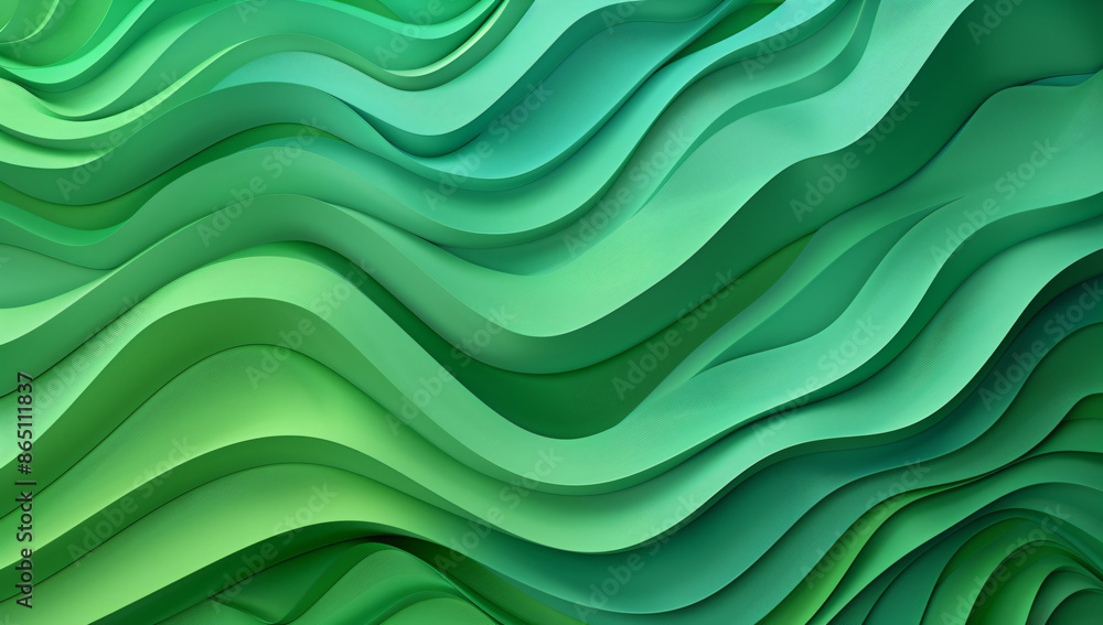 Poster 3d render of abstract green background with paper waves in the style of organic shapes, high resolut