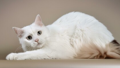 Obraz premium white cat on a white background, close-up photo of a cat with white, dense fur