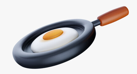 3d frying pan with eggs isolated on white background. Cartoon realistic vector illustration.