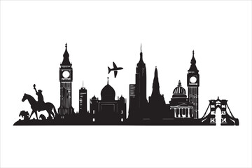 Fototapeta premium Eiffel Tower 🗼, Statue of Liberty 🗽, Big Ben 🕰️, Colosseum 🏛️, Great Wall of China 🏯, Taj Mahal 🕌, Sydney Opera House 🎭, Pyramids of Giza 🏜️, Leaning Tower of Pisa 🏰, Mount Fuji 🗻, Machu Pic
