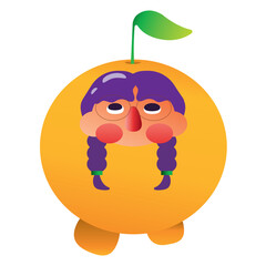 Very cute orange with the face of a girl with purple braids and a cheeky face