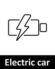 Electric car icons set. Battery, charger, lightning, plug, speed, home, vehicle, station, green energy, eco, fast charging. Line icons on beige background