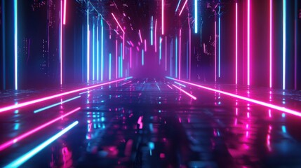 Vibrant Neon Light Streaks in Pink and Blue with Dynamic Abstract Pattern and Glowing Energy


