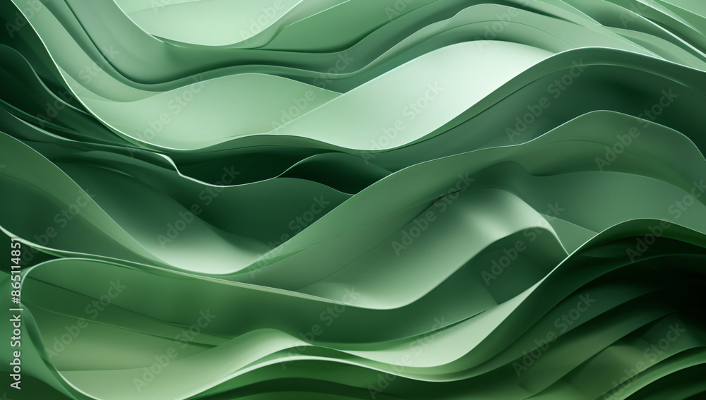 Aufkleber 3d render of abstract green background with paper waves in the style of organic shapes, high resolut