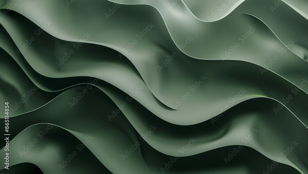 Poster 3d render of abstract green background with paper waves in the style of organic shapes, high resolut