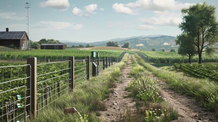 Fototapeta premium Wildlife Guardian Smart Fence System Protecting Farmland with Motion Sensors and Alerts for Farmers