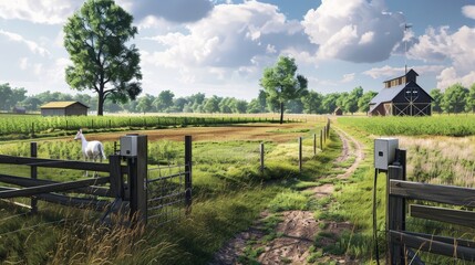 Fototapeta premium Wildlife Guardian Smart Fence System Protecting Farmland with Motion Sensors and Alerts for Farmers