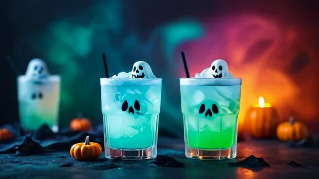 Happy halloween ghostly cocktail with copy space