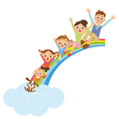 虹に乗って笑顔の仲良し家族