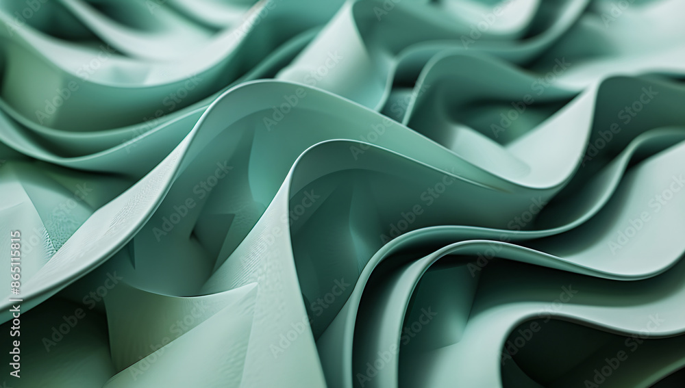 Poster 3d render of abstract green background with paper waves in the style of organic shapes, high resolut