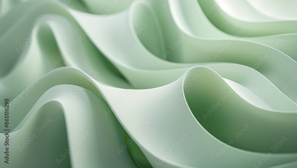 Poster 3d render of abstract green background with paper waves in the style of organic shapes, high resolut