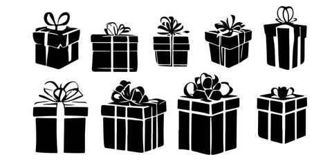Gift box icon in line style isolated on white. Vector Gift Box Icon: Clean Line Style. Holiday Gift Box: Minimalist Line Art Icon. Present gift box icon. Vector isolated elements. Christmas gift icon 