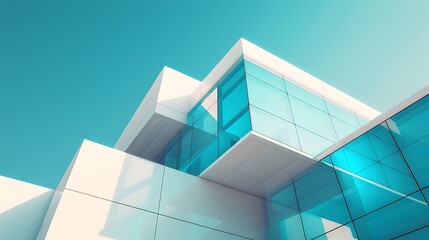 Elegant Modernist White Glass Architecture with Sharp Angular Geometry and Symmetrical Composition