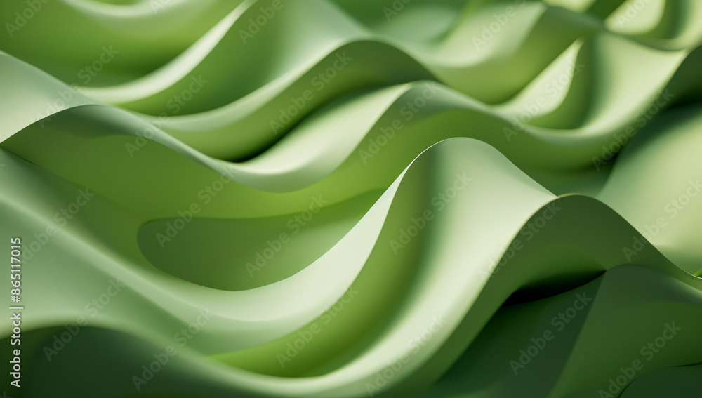 Poster 3d render of abstract green background with paper waves in the style of organic shapes, high resolut