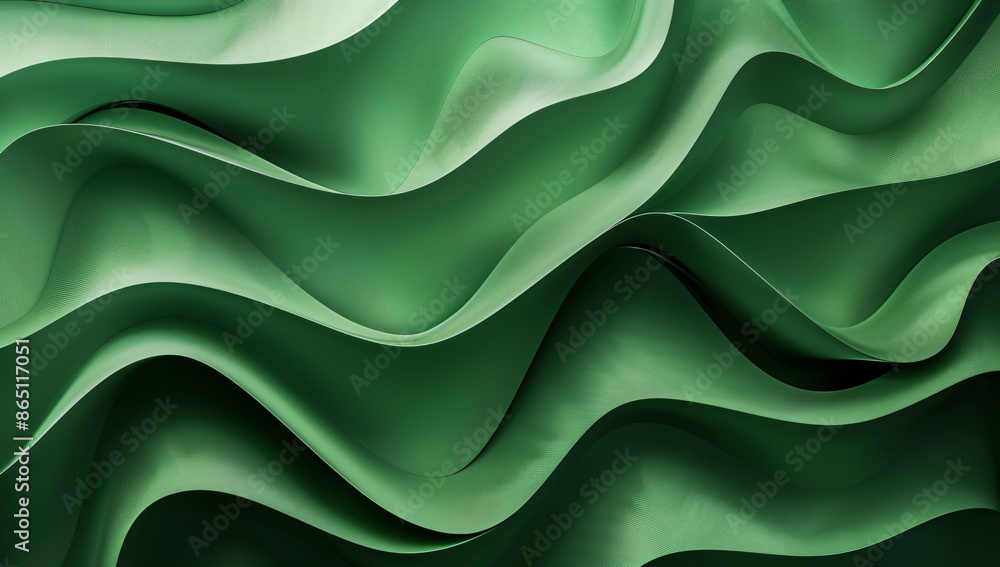 Poster 3d render of abstract green background with paper waves in the style of organic shapes, high resolut