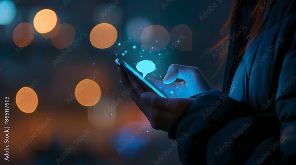 Aufkleber glowing mobile phone screen in darkness conveying distressed message for help