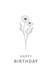 Birthday card on white background, floral