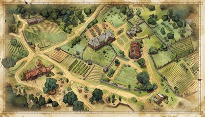 Fototapeta premium Fantasy map for game rpg, Fantasy rustic battlefield illustration