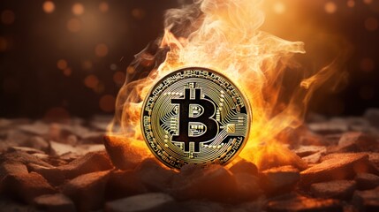 Bitcoin with a burning flame 