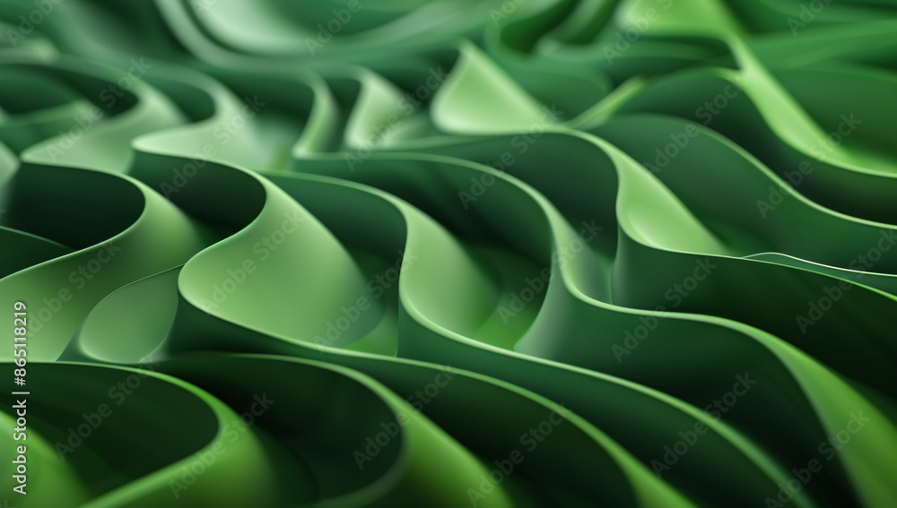 Poster 3d render of abstract green background with paper waves in the style of organic shapes, high resolut