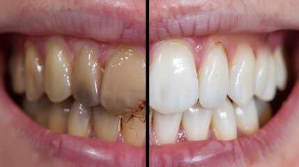 Healthy Vs Decayed Teeth Comparison   Dental Hygiene and Oral Care Concept