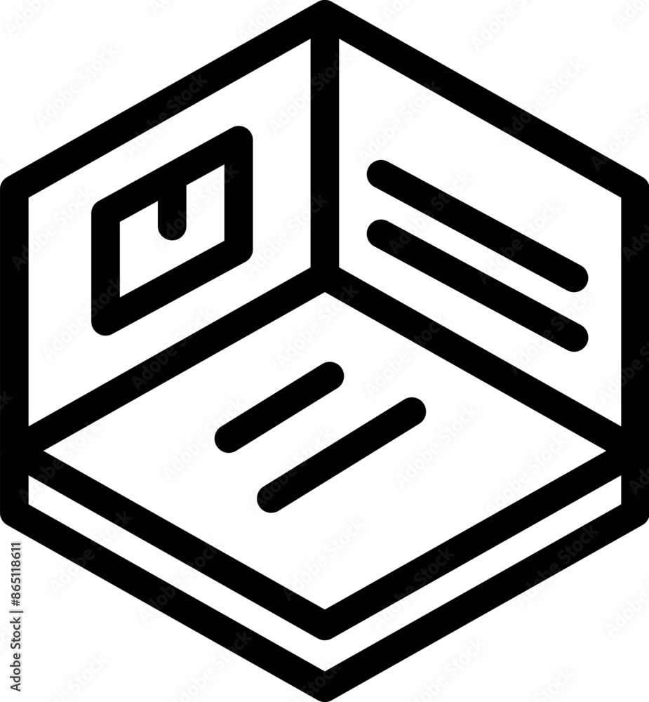 Poster simple line art icon of an open box representing the concept of unboxing a new product