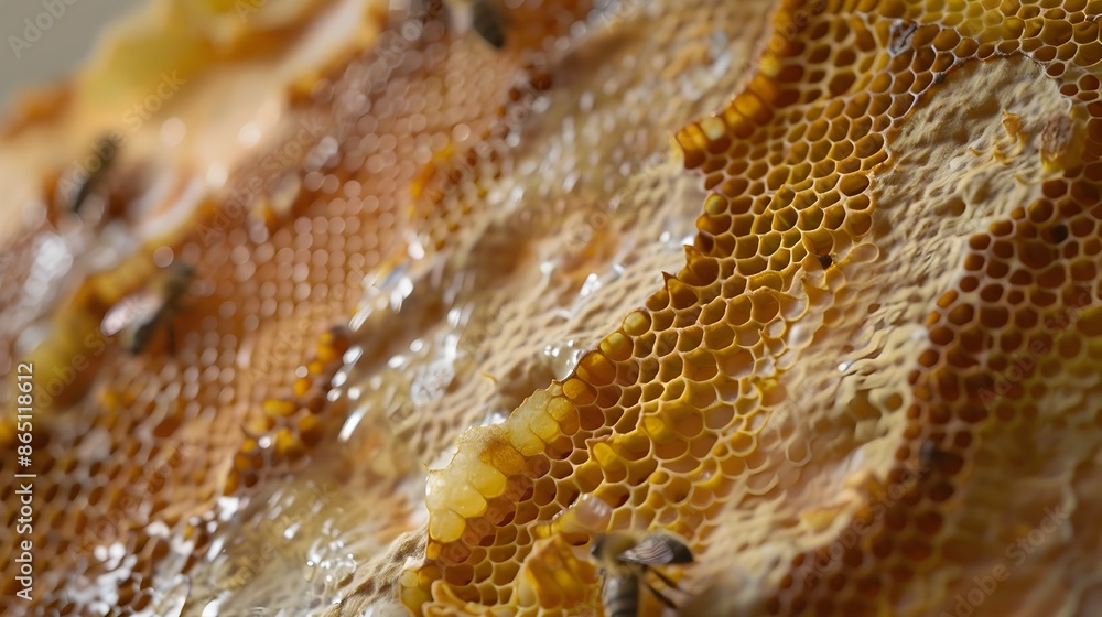 Poster Intricate Honeycomb Texture with Bees and Natural Patterns
