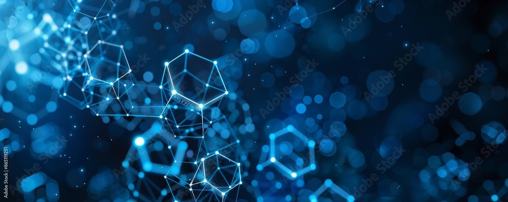 Aufkleber abstract blue hexagonal molecular structure with bokeh background