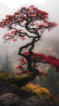 tree in the fogon the rock 