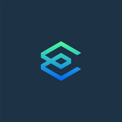 E initial logo in abstract geometric shape.