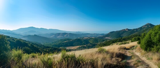 Fototapeta premium Majestic Mountain Range with Serene Panoramic Vista in Nature Landscape