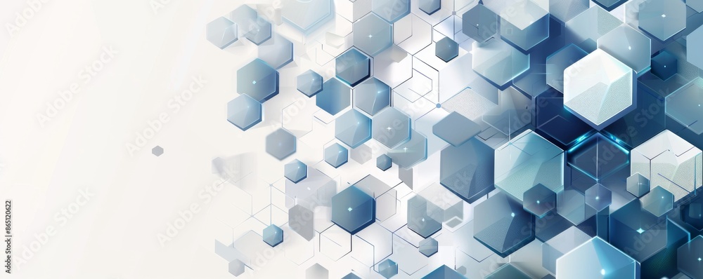 Poster abstract geometric hexagonal pattern with blue and white gradient background