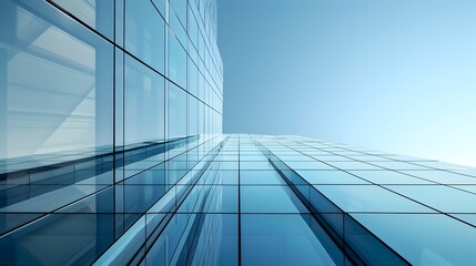 Obraz premium Towering Glass Skyscraper with Reflective Mirrored Facade in Minimalist Architectural Design