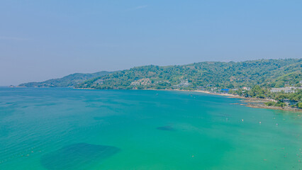 Patong Beach Popular places. afternoon light sky and blue ocean are on the back of white Phuket sea is the one of landmarks on Phuket island Thailand.
