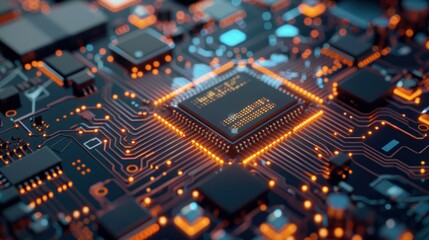 Obraz premium Future technology and electronic circuit board, high-tech engineer in Industry 4.0