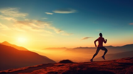 Young sportsman running on top of a hill 