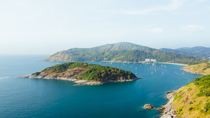 Fototapeta premium Promthep Cape Sunset Viewpoint in the South of Phuket Thailand Take photos from a drone Top 5 popular tourist attractions in Thailand