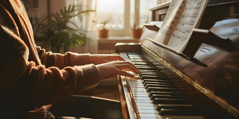 Hands Playing a Melody on an Antique Piano