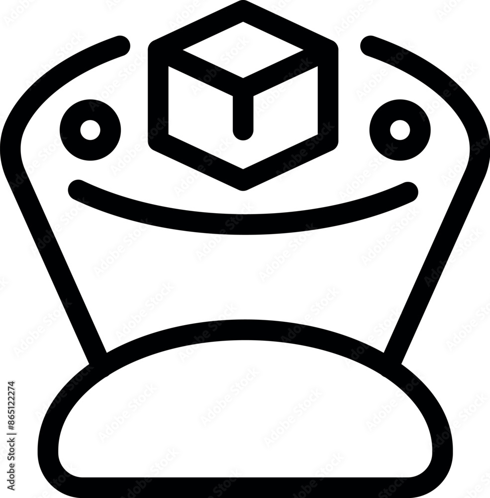 Poster augmented reality headset icon, showing a cube over a smiling face