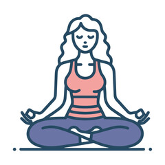 A girl does meditation and yoga for human mental health.  Yoga girl flat cartoon vector illustration design concept.